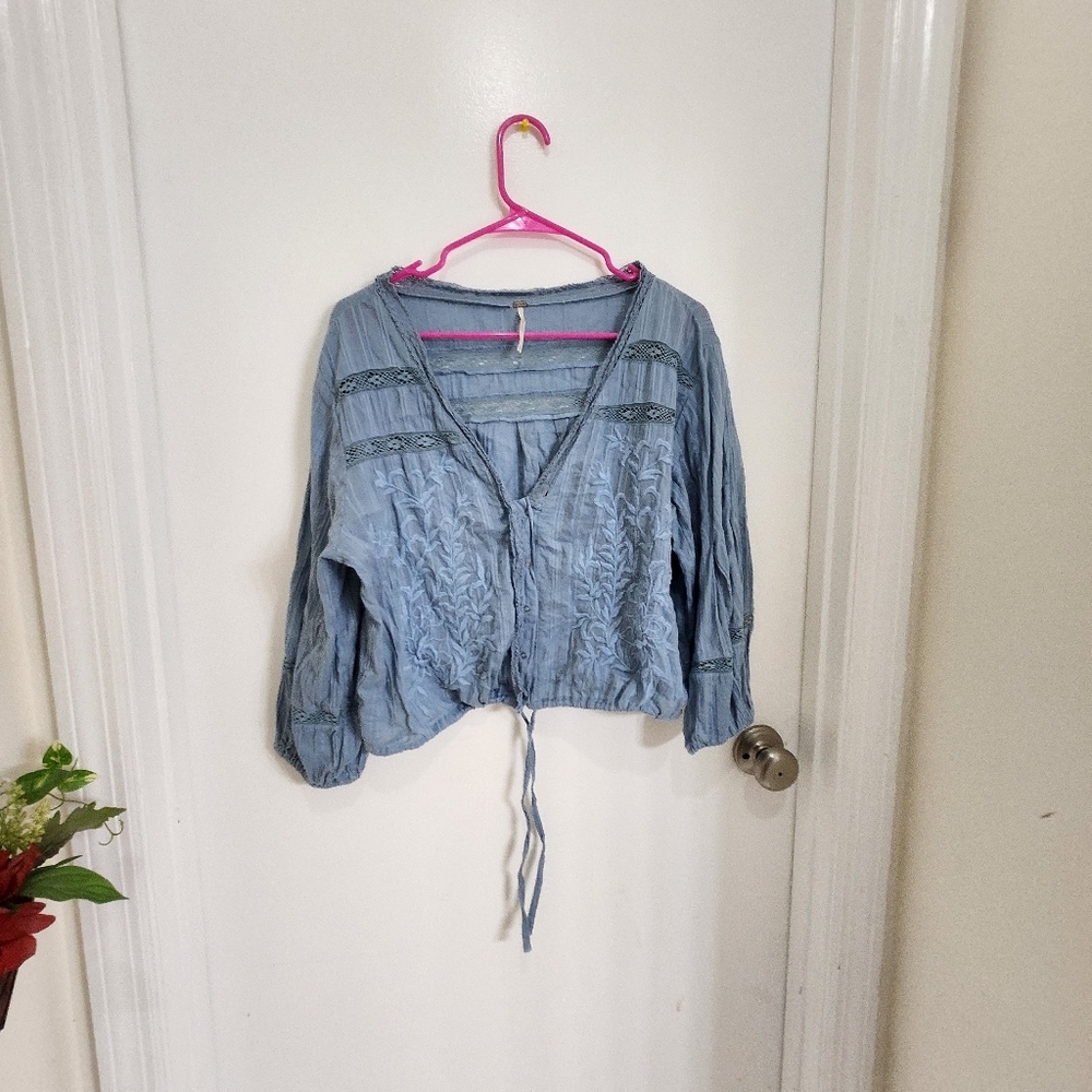 Free people follow your heart peasant blouse crop top sz large embroidery - Picture 8 of 12